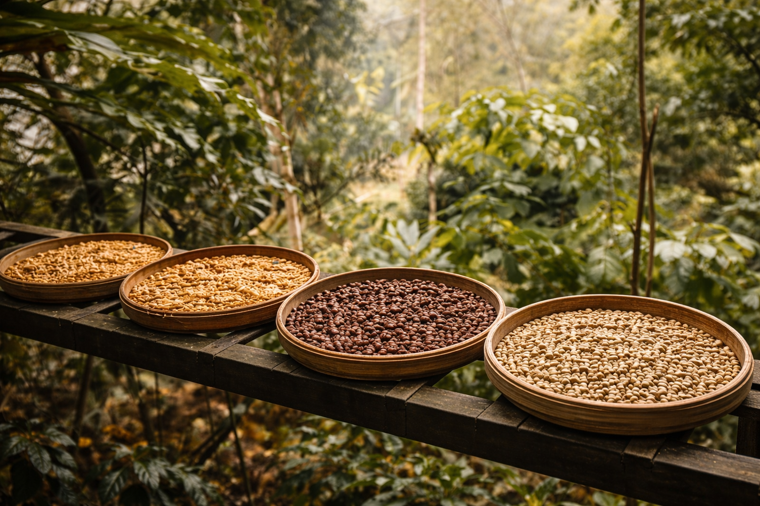 artisan coffee beans being blended together for a balanced coffee roast