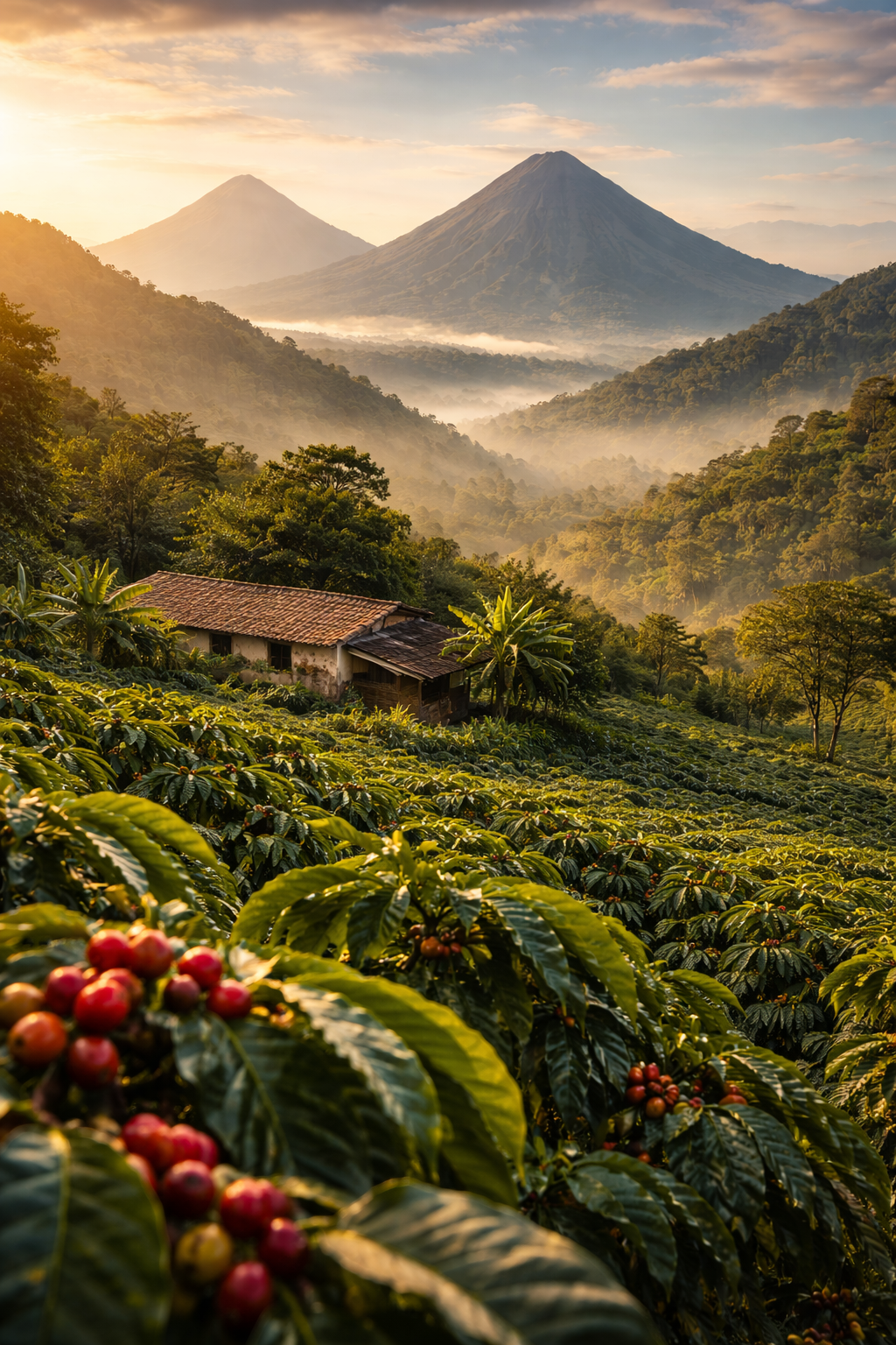 Coffee farm with mountains in the background